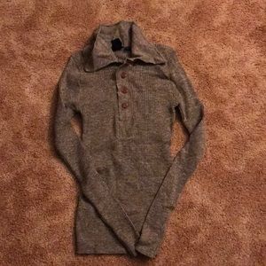Vintage Gray Button Up Collared Sweater